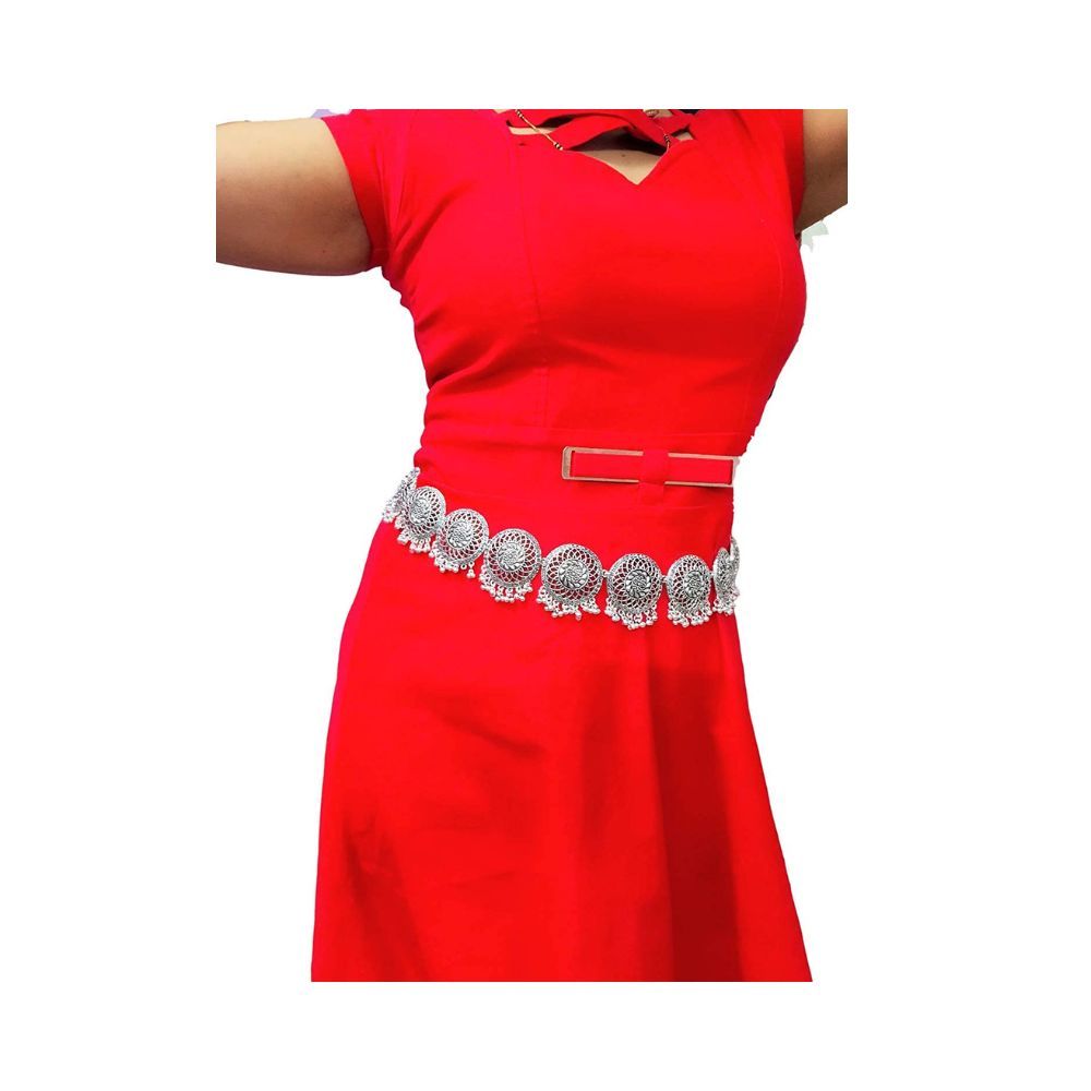 WomenSky Stylish Oxidized Silver Kamarband for Girls & Women