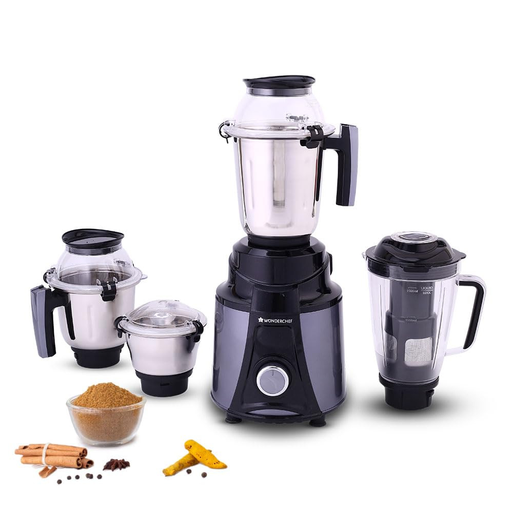 Wonderchef Galaxy Mixer Grinder 750 100 Copper Motor 4 Stainless Steel Jars Black  Grey 5 Years Warranty