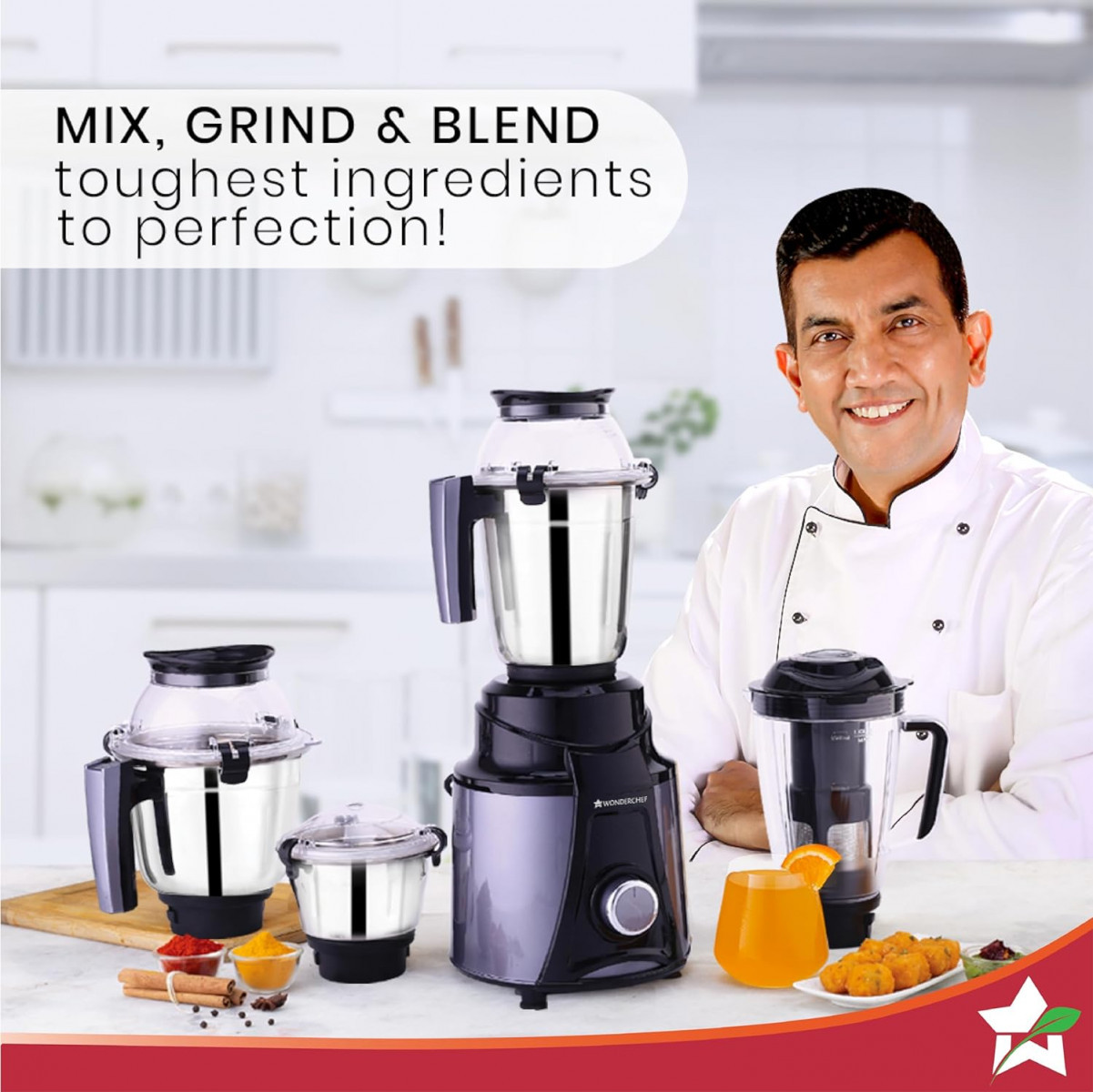 Wonderchef Galaxy Mixer Grinder 750 100 Copper Motor 4 Stainless Steel Jars Black  Grey 5 Years Warranty