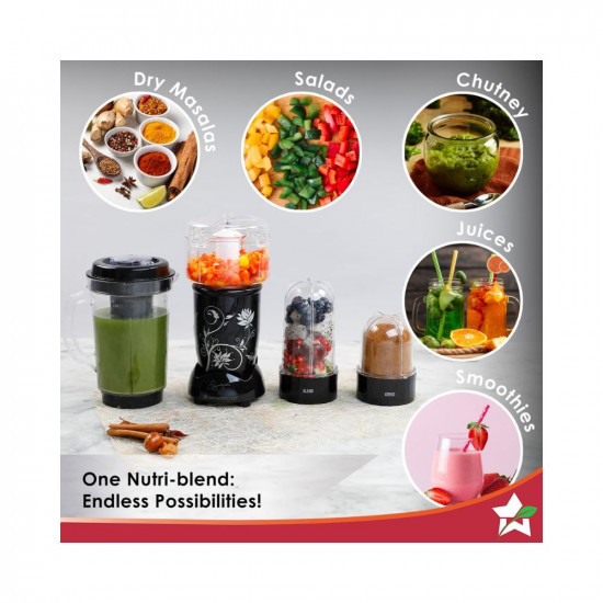 Wonderchef Nutri-blend Juicer Mixer Grinder  Chopper400W 100 Full Copper Motor Complete Kitchen Machine4 Unbreakable Jars2 Years WarrantyRecipe Book By Chef Sanjeev KapoorBlack