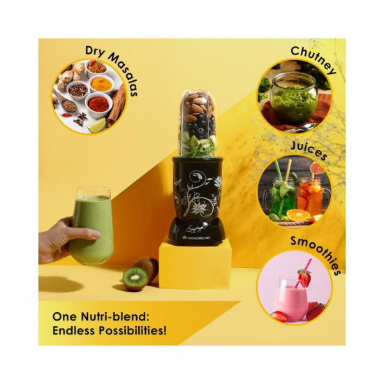 Wonderchef Nutri-blend Mixer Grinder  Blender  Powerful 400W 22000 RPM motor  Stainless steel Blades  2 unbreakable jars  2 Years warranty  Online recipe book by Chef Sanjeev Kapoor  Black