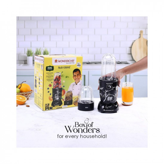 Wonderchef Nutri-blend Mixer Grinder  Blender  Powerful 400W 22000 RPM motor  Stainless steel Blades  2 unbreakable jars  2 Years warranty  Online recipe book by Chef Sanjeev Kapoor  Black