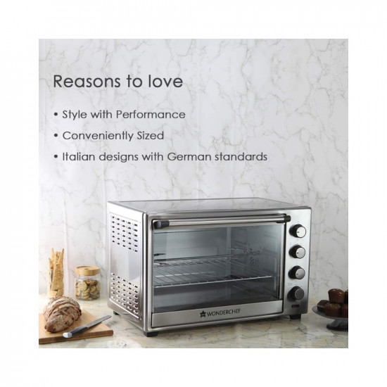 Wonderchef Oven Toaster Griller (OTG) - 60 litres, Steel – with Rotisserie, Auto-Shut Off, Heat-Resistant Tempered Glass, 6-Stage Heat Selection,silver