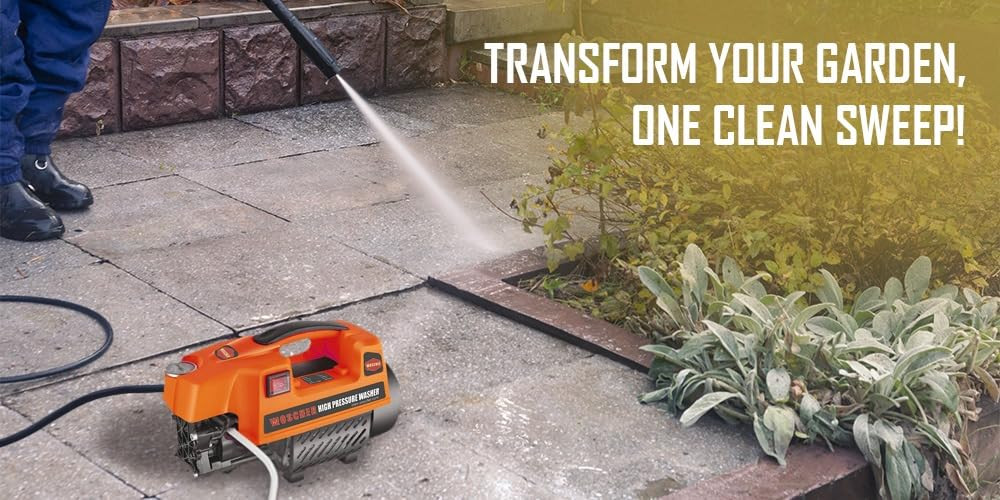 Woscher 878 Waterpro Washer High Pressure Washer Pump Machine1800 Watts 150 Bars 8L Min Water Flow Rate8 Metres Outlet Hose Portable for Car Bike and Home Cleaning Purpose Black  Orange