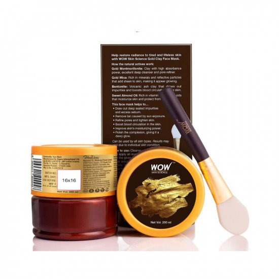 WOW Skin Science Gold Clay Face Mask for Hydrating Skin & Restoring Radiance - No Parabens, Sulphate, Mineral Oil & Color - 200mL