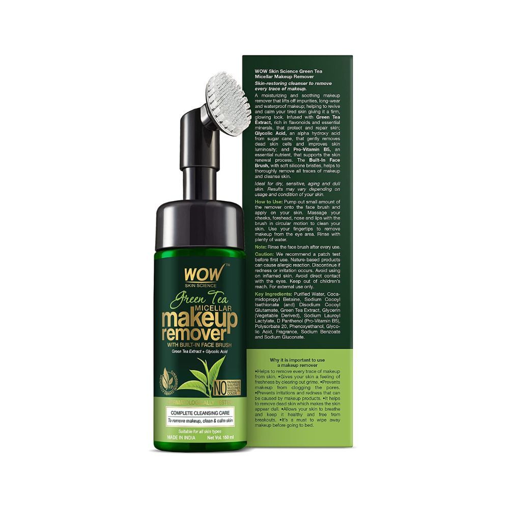 WOW Skin Science Green Tea Makeup Remover With Built-In Face Brush (MICELLAR)