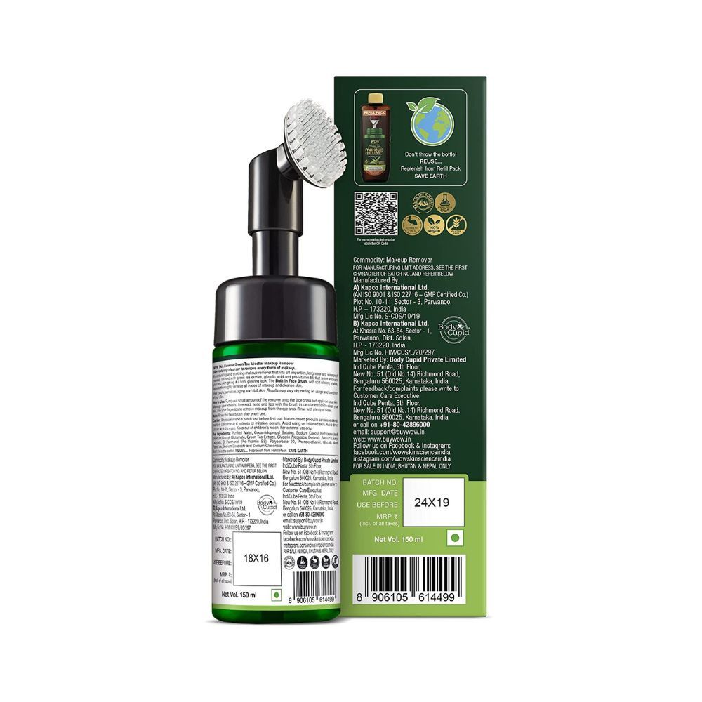 WOW Skin Science Green Tea Makeup Remover With Built-In Face Brush (MICELLAR)