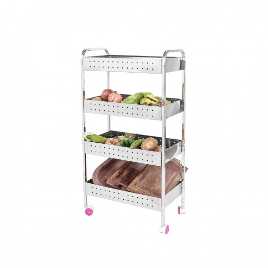 XXSSIER 202 Stainless Steel Vegetable Stand Kitchen Trolley with Wheels Multifunctional Easy Assembly Vegetable Basket Serving Rotating Trolley Cart for Home(32 X 9 X 17.5 inch)