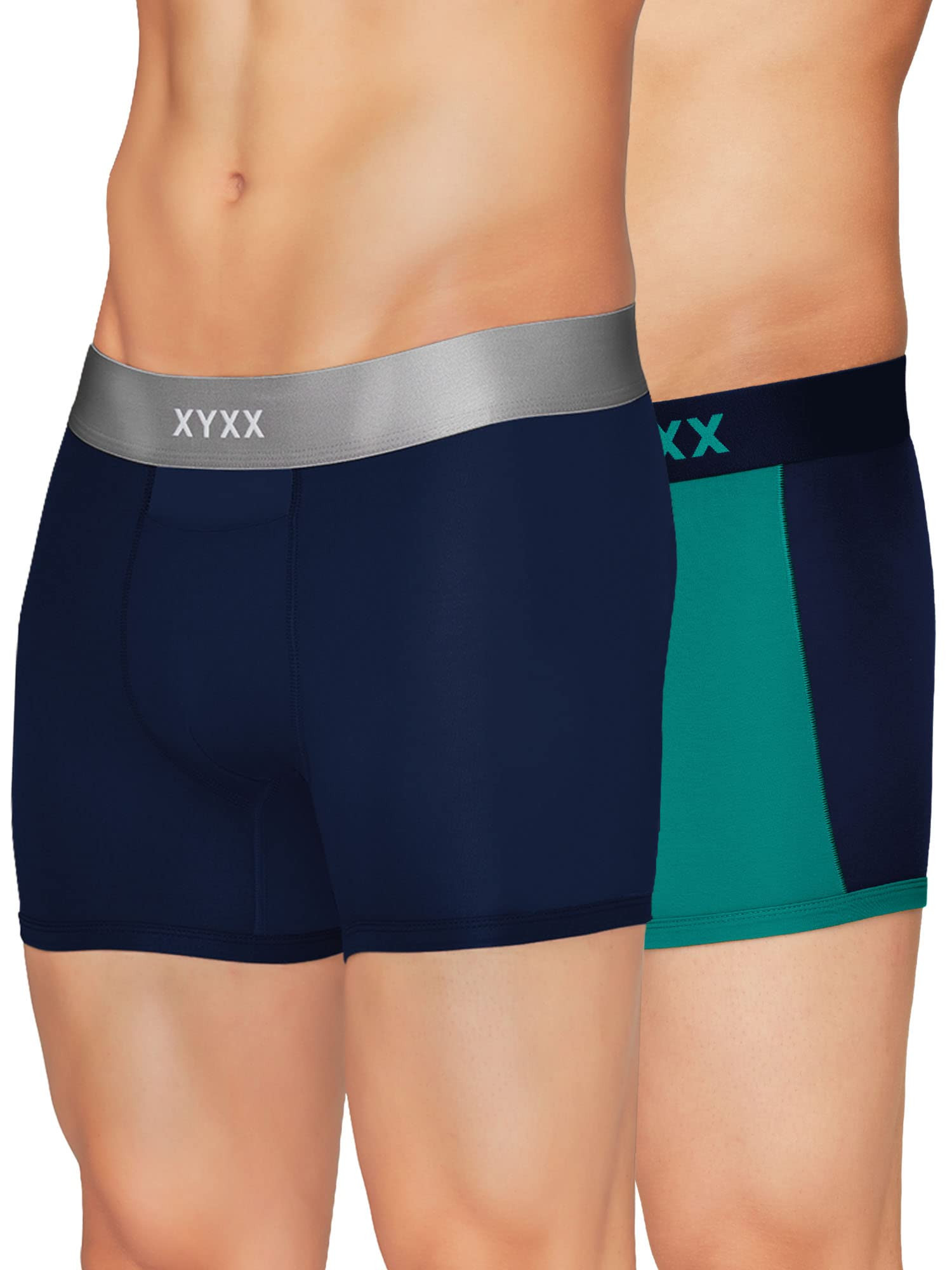 XYXX Men's Underwear Dualist IntelliSoft Antimicrobial Micro Modal Trunk  Pack of 2 (Navigate & Black Iris ;
