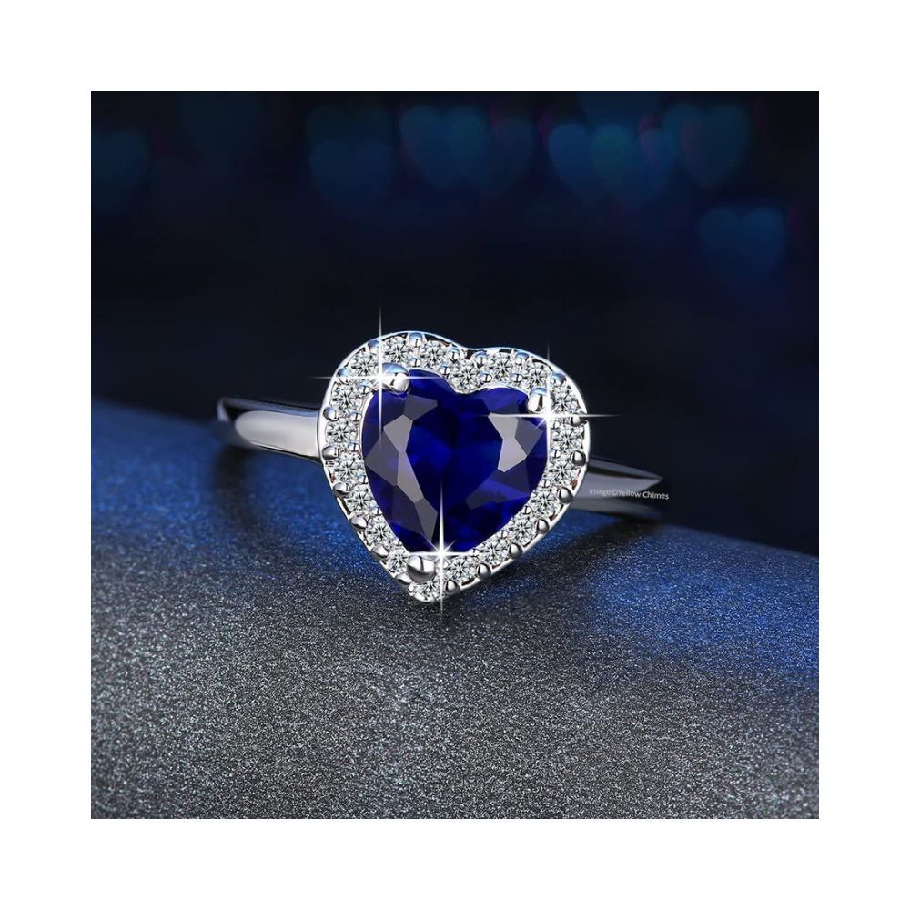 Yellow Chimes A5 Grade Crystal Silver Plated Queen's Love Heart Ring forWomen and Girls