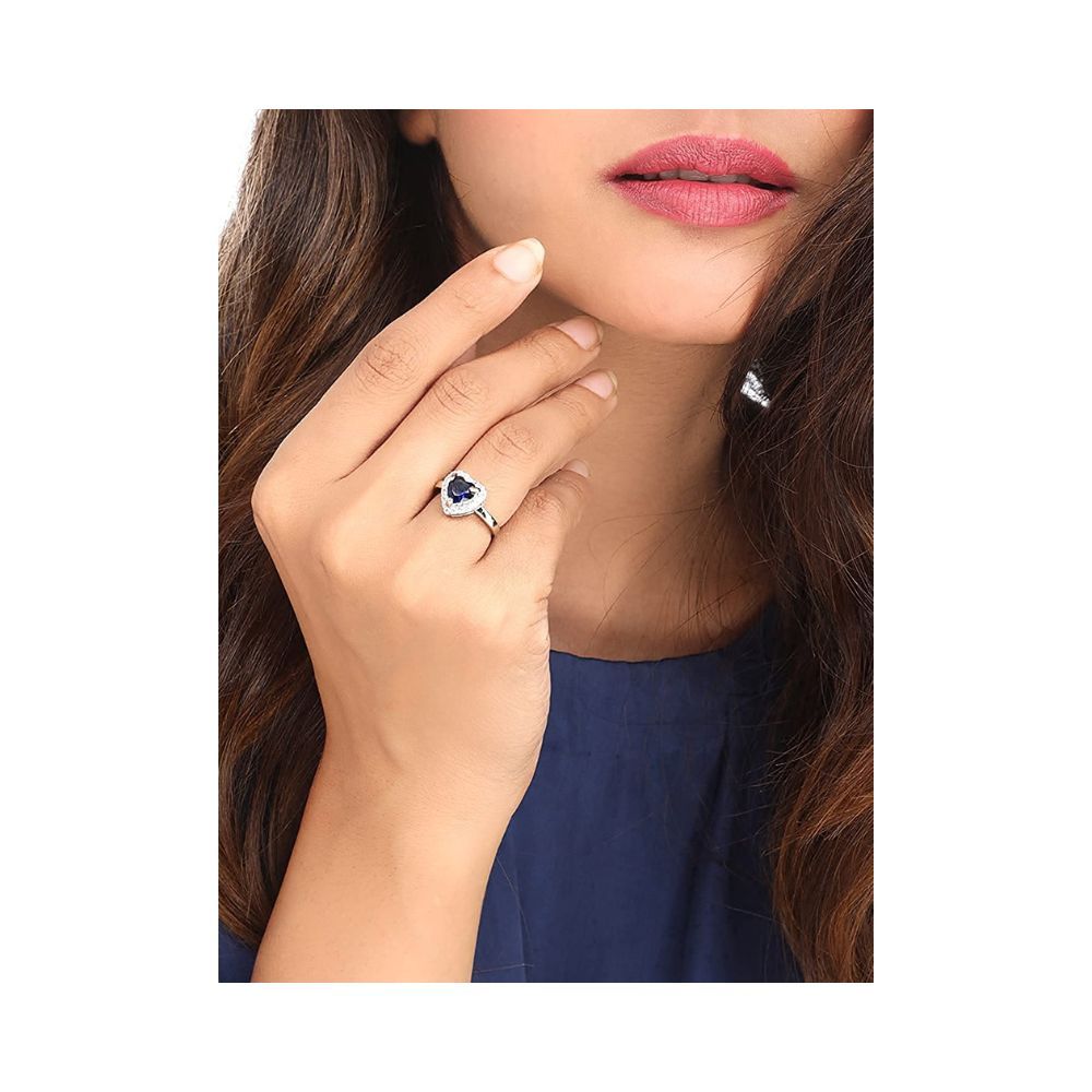 Yellow Chimes A5 Grade Crystal Silver Plated Queen's Love Heart Ring forWomen and Girls