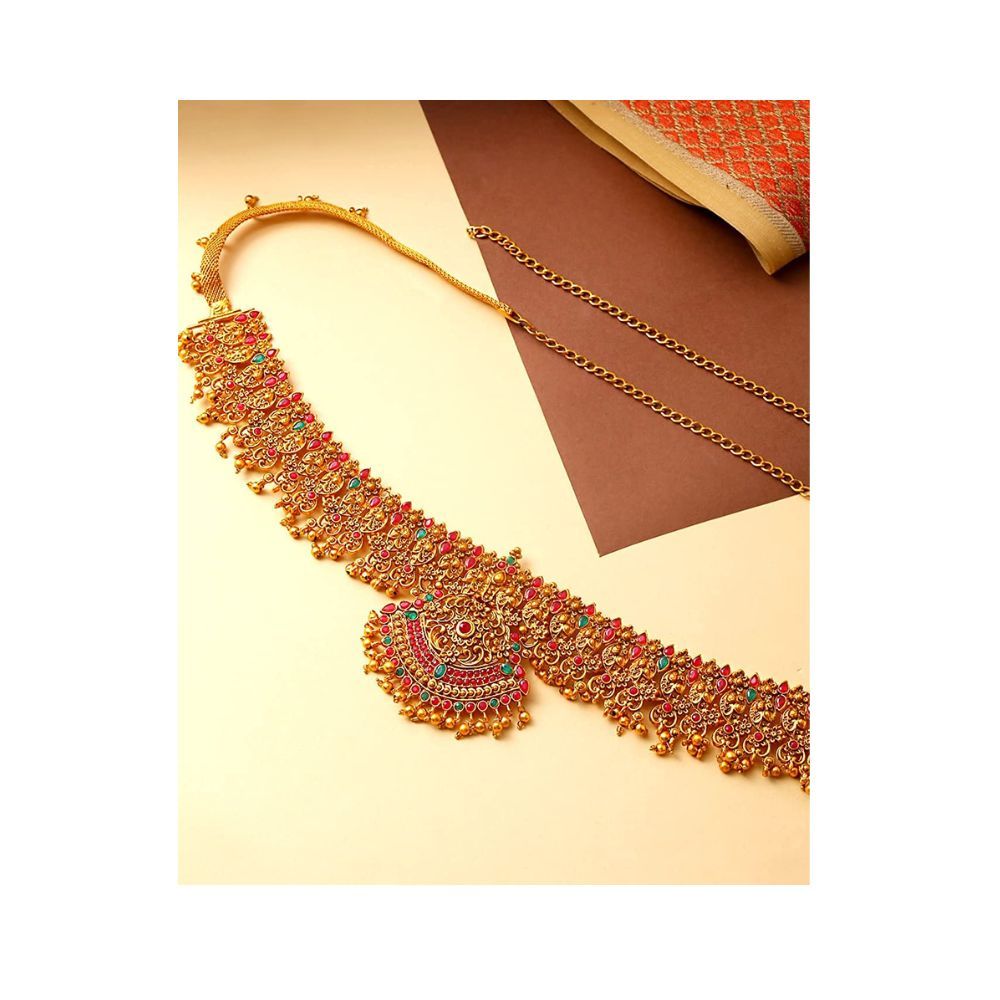 Yellow Chimes Kamarbandh For Women Gold Plated Multicolor Stone and Pearl Beaded Traditional Adjustable Kamarbandh For Women and Girls