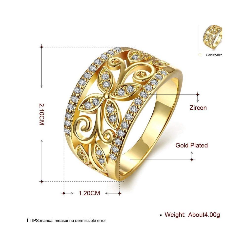 Yellow Chimes Rings for Women Crystal Studded Flower Band Golden Ring for Women and Girls.
