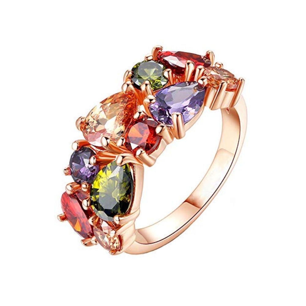 Yellow Chimes Rings for Women Multicolor Swiss Cubic Zircon Ring Flowerets Vine 18K Rose Gold Plated Adjustable Ring for Women and Girls.