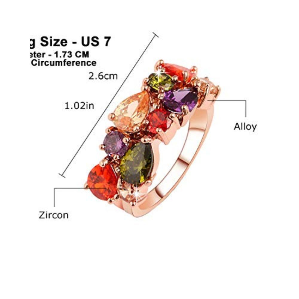 Yellow Chimes Rings for Women Multicolor Swiss Cubic Zircon Ring Flowerets Vine 18K Rose Gold Plated Adjustable Ring for Women and Girls.