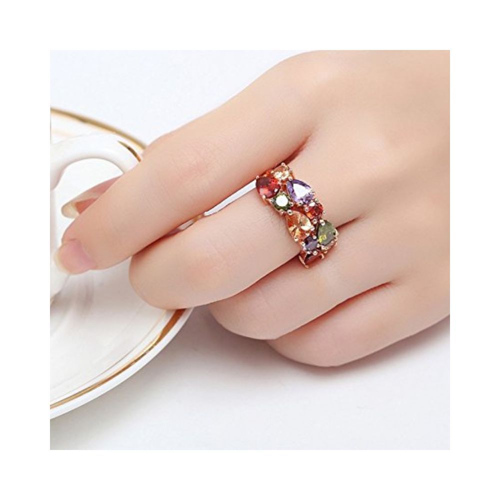 Yellow Chimes Rings for Women Multicolor Swiss Cubic Zircon Ring Flowerets Vine 18K Rose Gold Plated Adjustable Ring for Women and Girls.