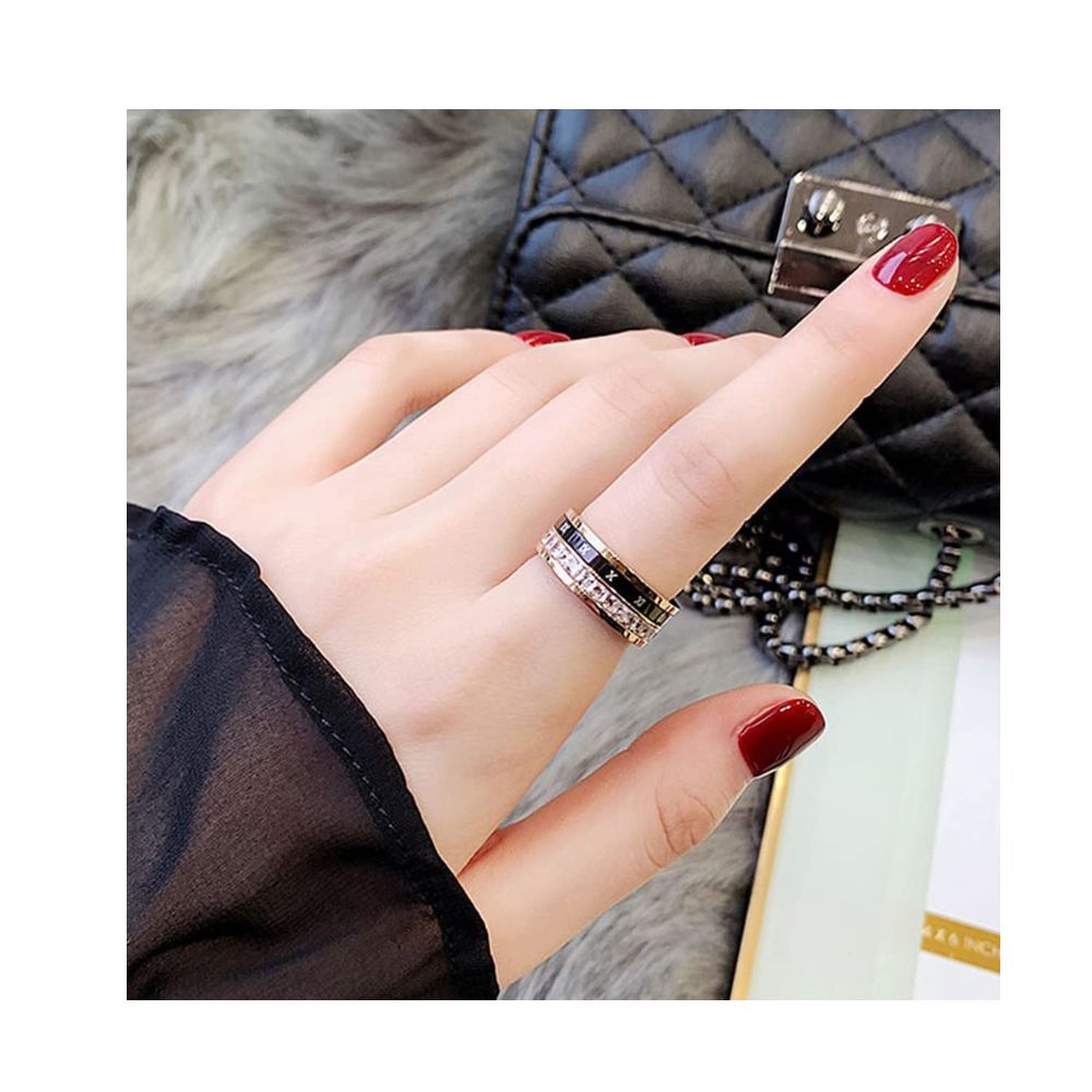 Yellow Chimes Rings for Women Stainless Steel Roman Numeral Spinner Ring Single Row Crystal Statement Ring for Women and Girls