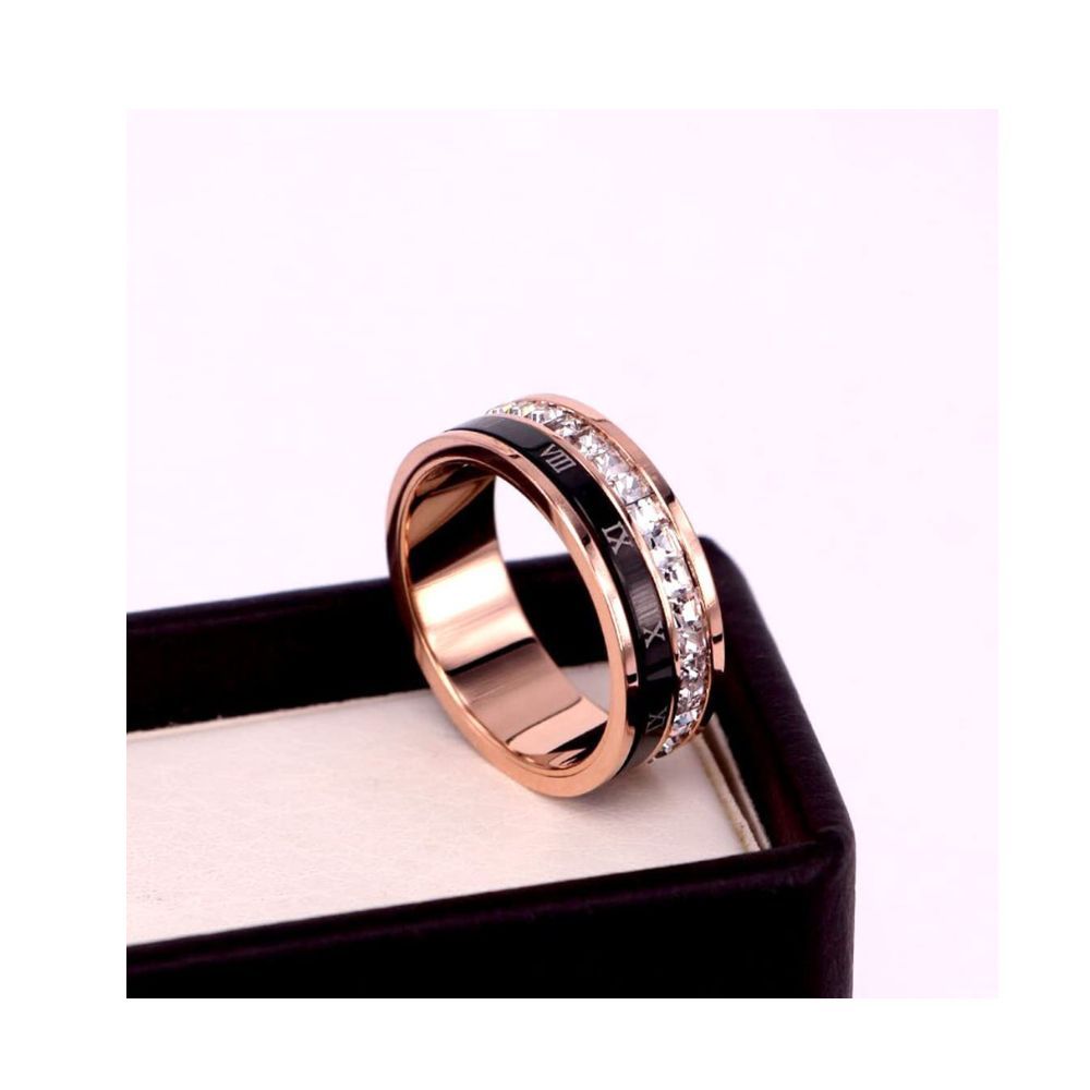 Yellow Chimes Rings for Women Stainless Steel Roman Numeral Spinner Ring Single Row Crystal Statement Ring for Women and Girls