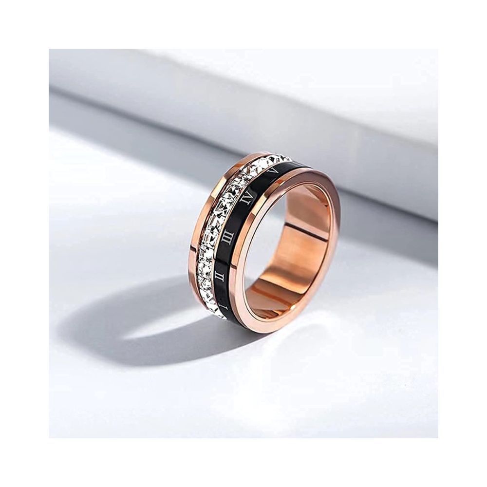 Yellow Chimes Rings for Women Stainless Steel Roman Numeral Spinner Ring Single Row Crystal Statement Ring for Women and Girls