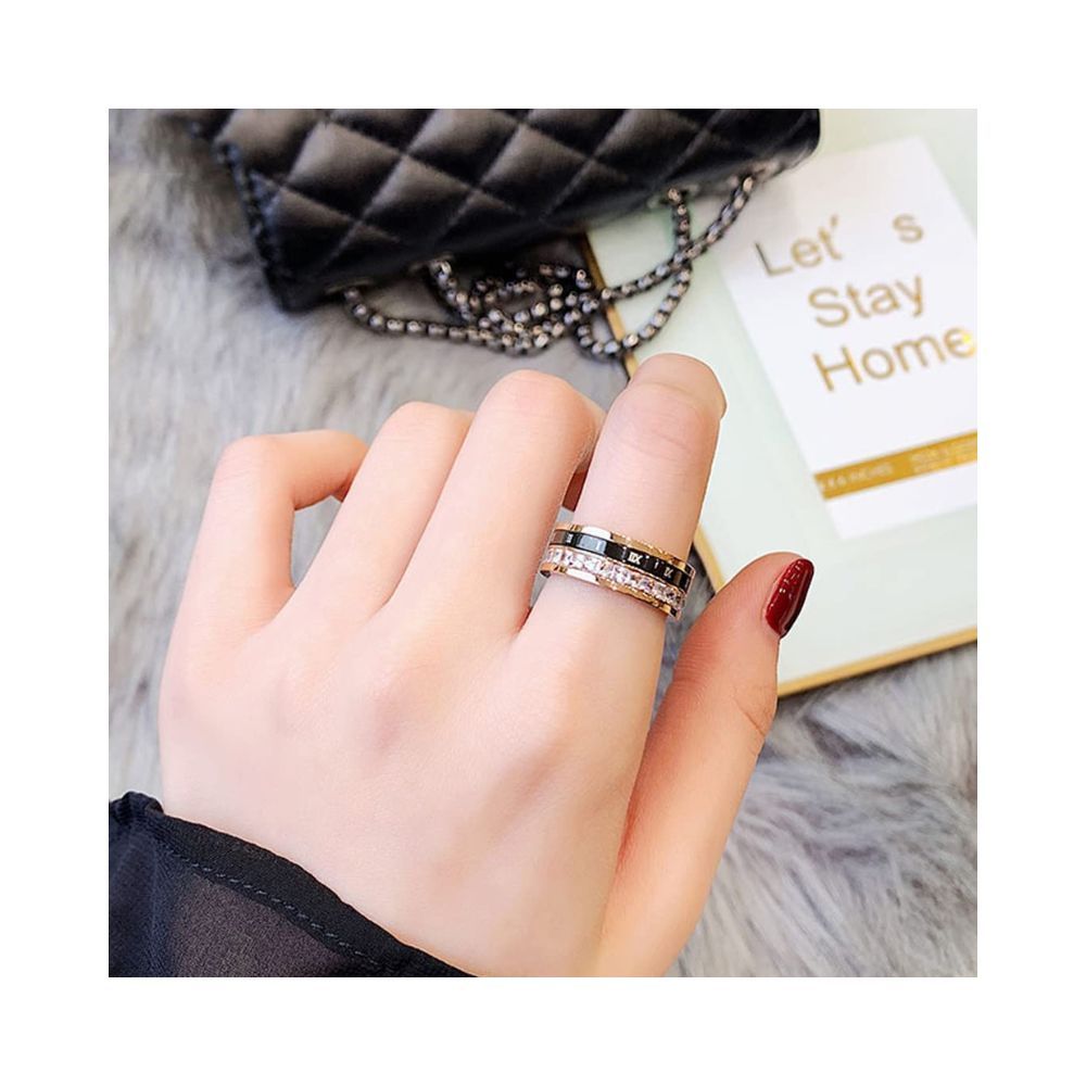 Yellow Chimes Rings for Women Stainless Steel Roman Numeral Spinner Ring Single Row Crystal Statement Ring for Women and Girls