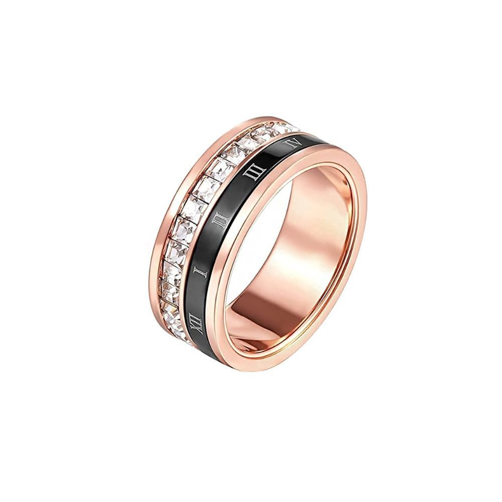 Yellow Chimes Rings for Women Stainless Steel Roman Numeral Spinner Ring Single Row Crystal Statement Ring for Women and Girls