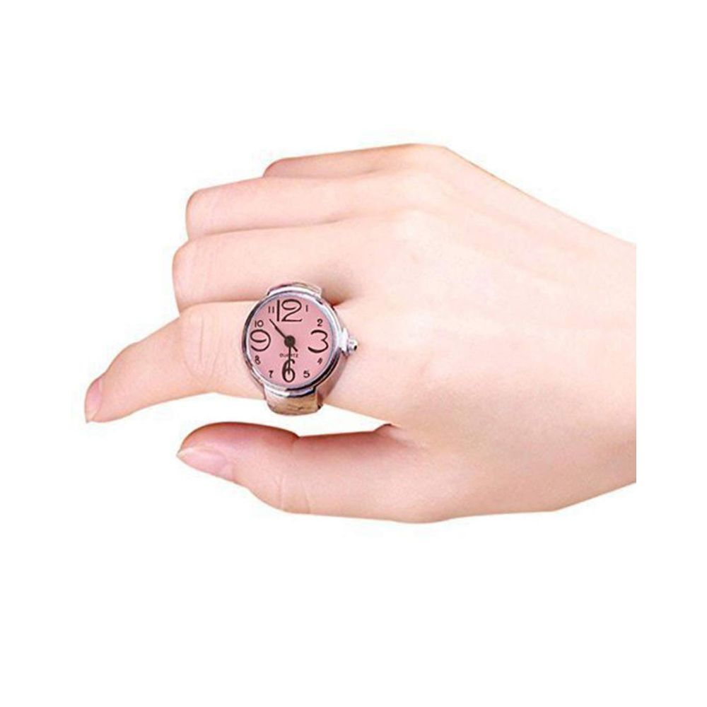 Yellow Chimes Stainless-Steel Base Metal Pink Dial Analog Stretchable Women's Watch Ring