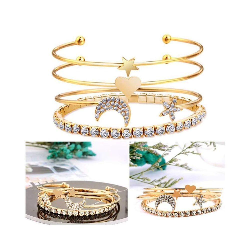 YouBella Celebrity Inspired Jewellery Layered Crystal Bangle Bracelet Combo Gold Plated Multi Strand Bracelet
