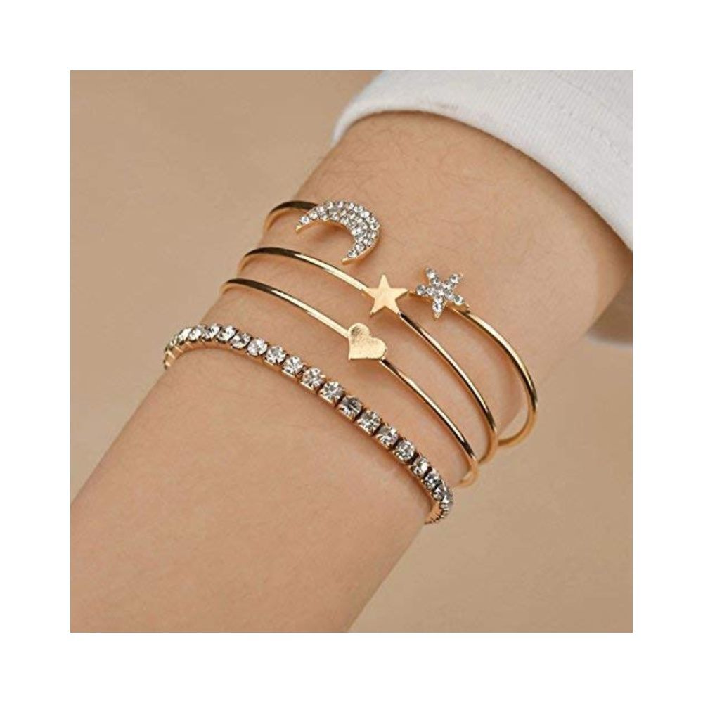 YouBella Celebrity Inspired Jewellery Layered Crystal Bangle Bracelet Combo Gold Plated Multi Strand Bracelet