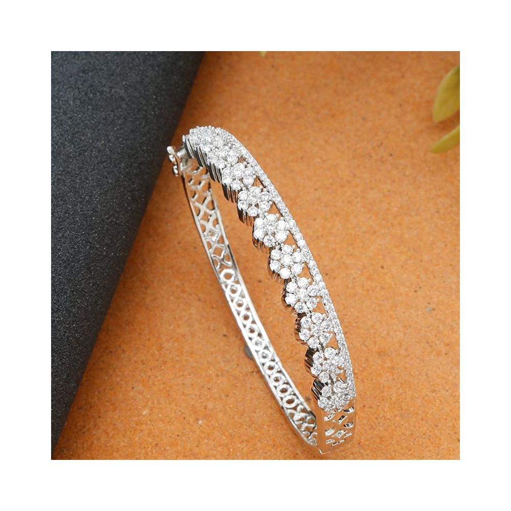 YouBella Jewellery Celebrity Inspired American Diamond Studded Bracelet for Girls and Women (Silver) (YBBN_91982)