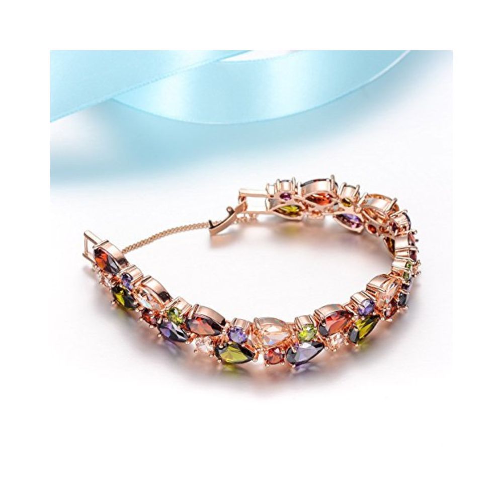 YouBella Jewellery Set Multi-Color AAA Swiss Zircon Rose Gold Crystal Necklace Pendant Ring Bracelet Bangle