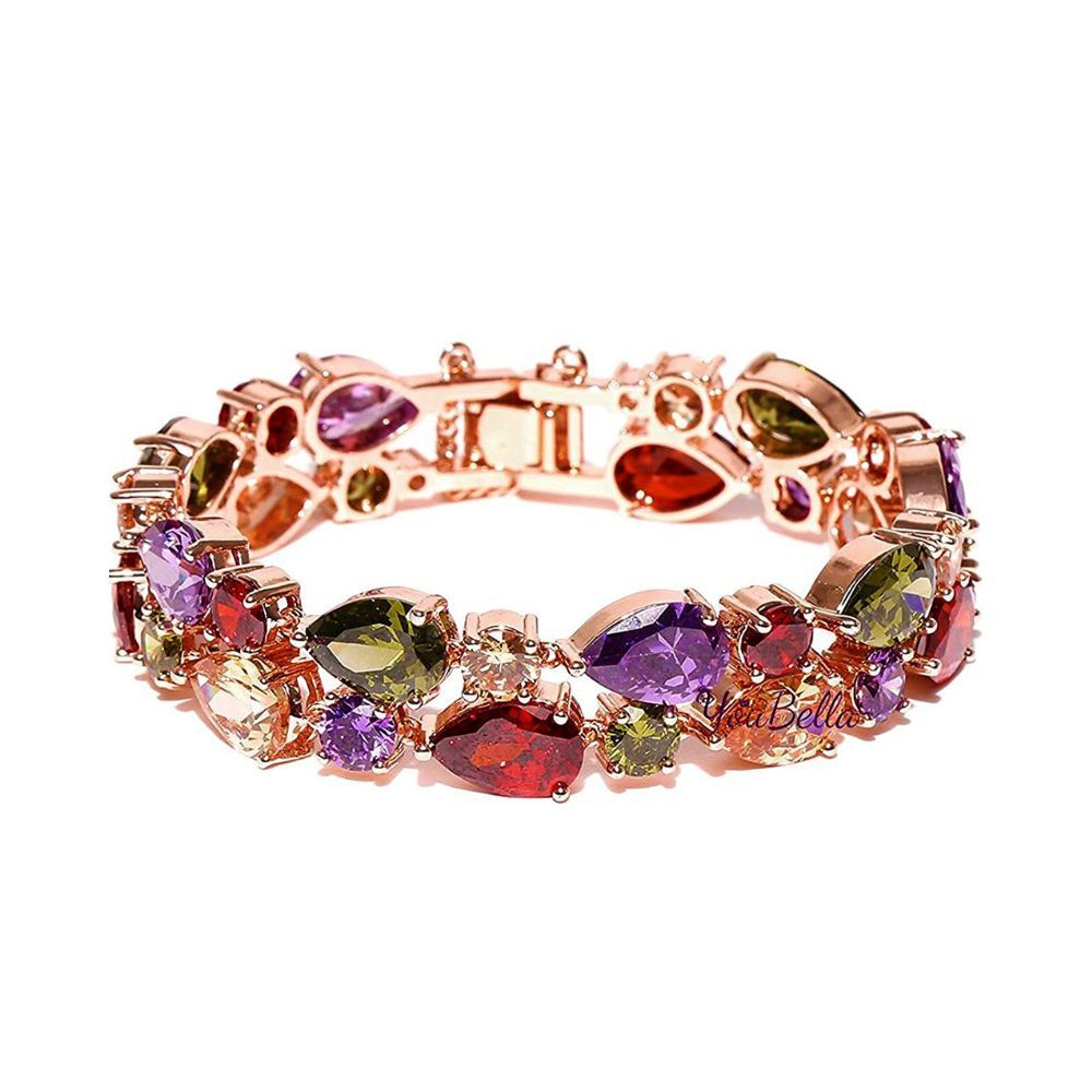 YouBella Jewellery Set Multi-Color AAA Swiss Zircon Rose Gold Crystal Necklace Pendant Ring Bracelet Bangle