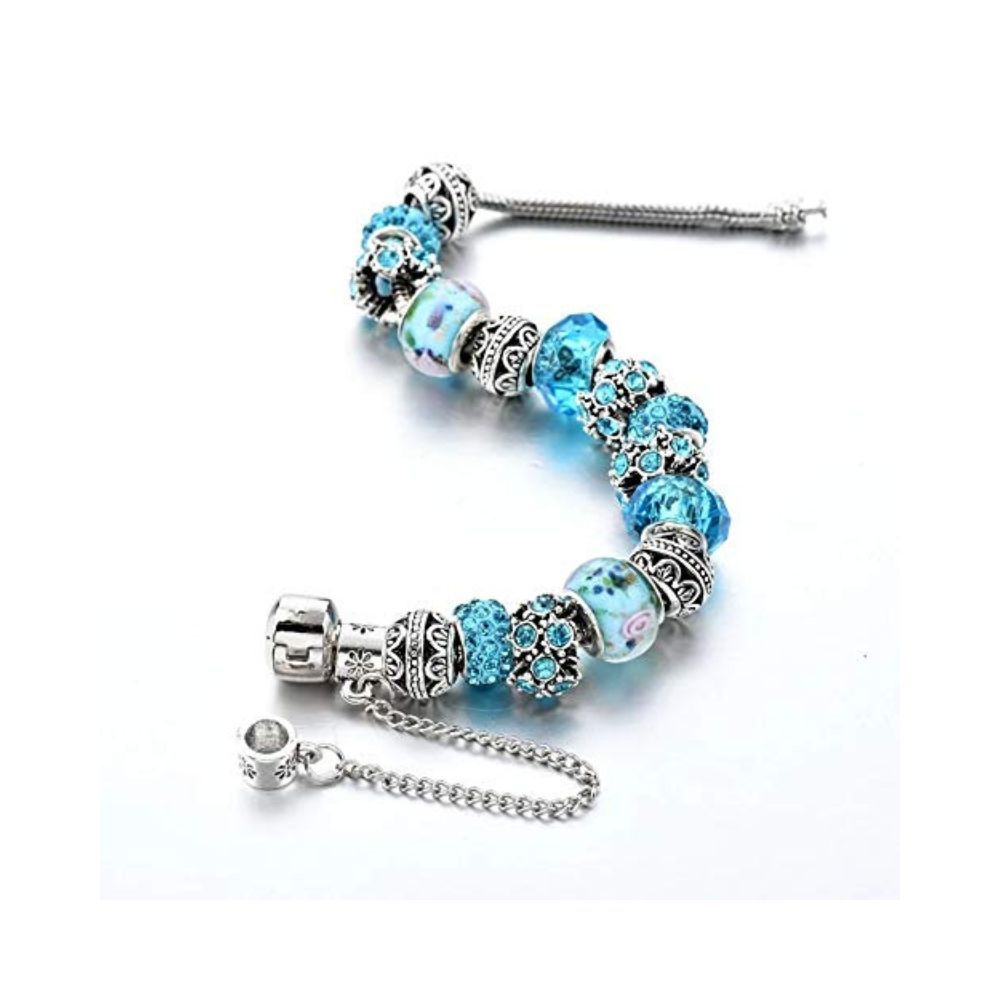 YouBella Jewellery Silver Plated Stylish Latest Crystal Bracelet Bangle Jewellery For Girls and Women (Blue)