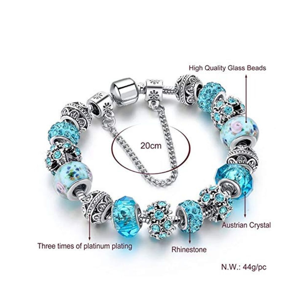 YouBella Jewellery Silver Plated Stylish Latest Crystal Bracelet Bangle Jewellery For Girls and Women (Blue)