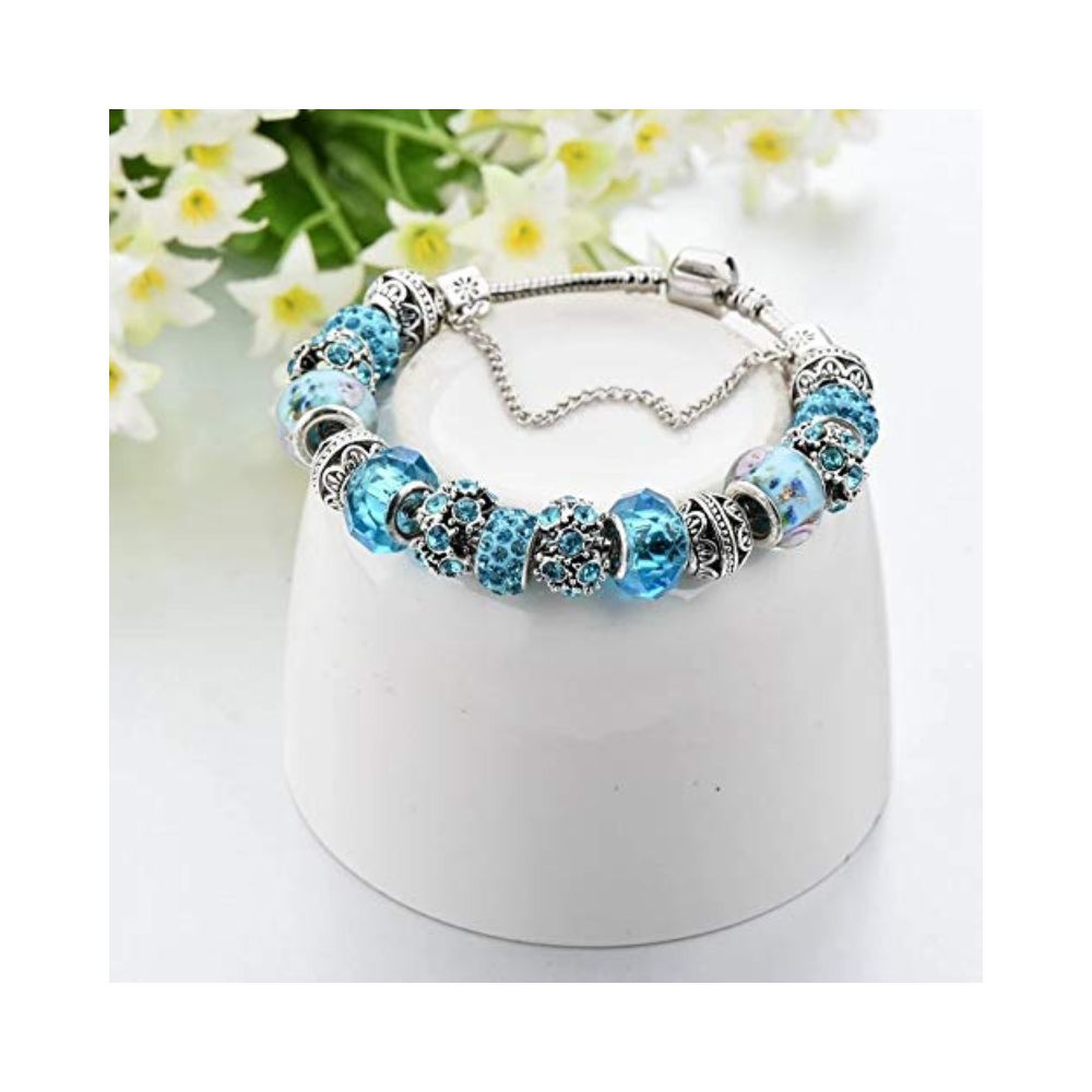 YouBella Jewellery Silver Plated Stylish Latest Crystal Bracelet Bangle Jewellery For Girls and Women (Blue)