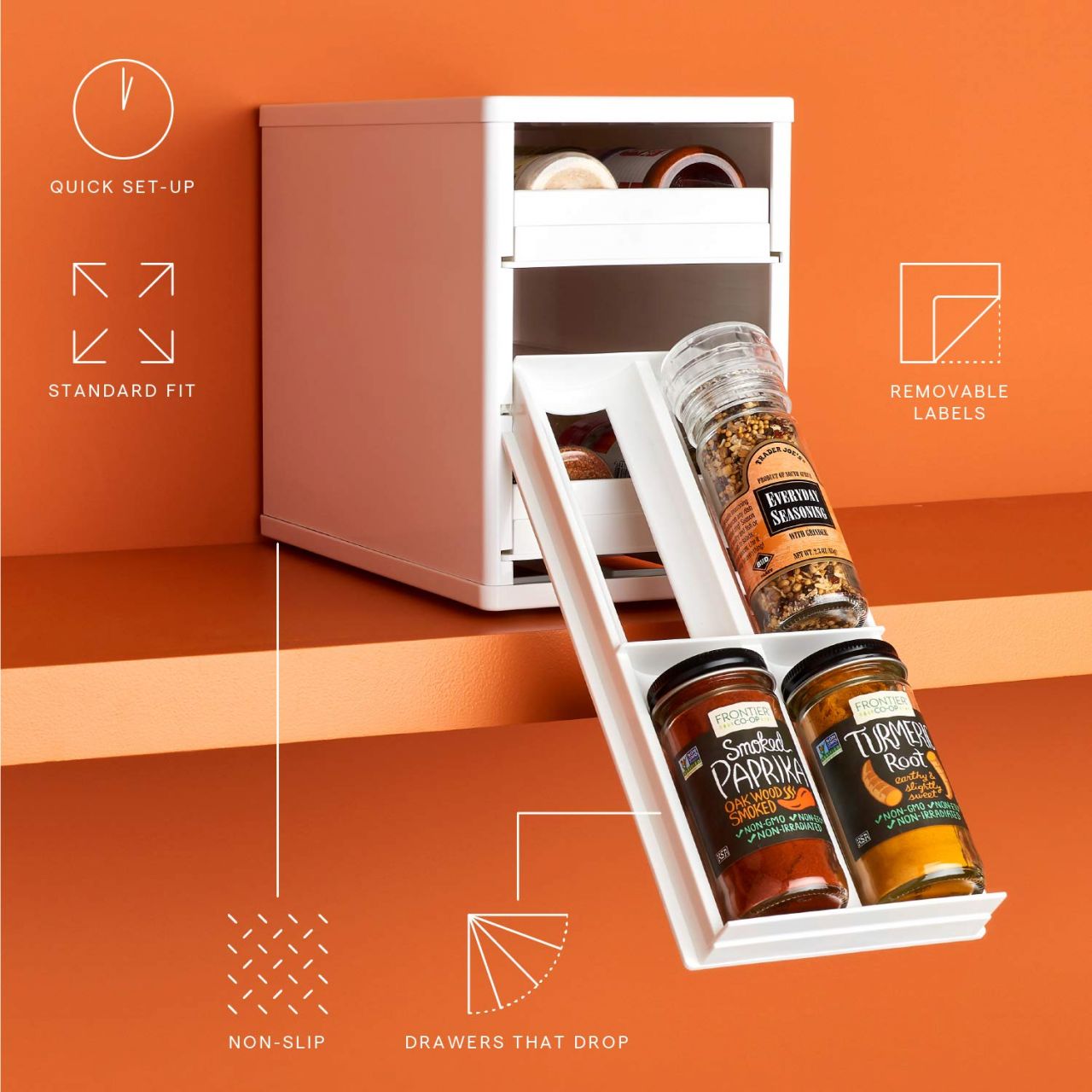 YouCopia Mini-Stack 12-Bottle Spice and Vitamin Organizer, (White)