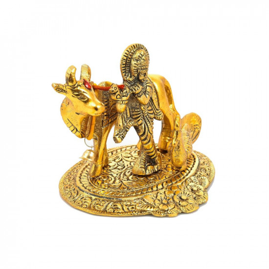 Yuvi Creation Lord Krishna with Cow for Home Decor and showpiece & Decorative Gifts (Size 4.5 x 5 Inches)