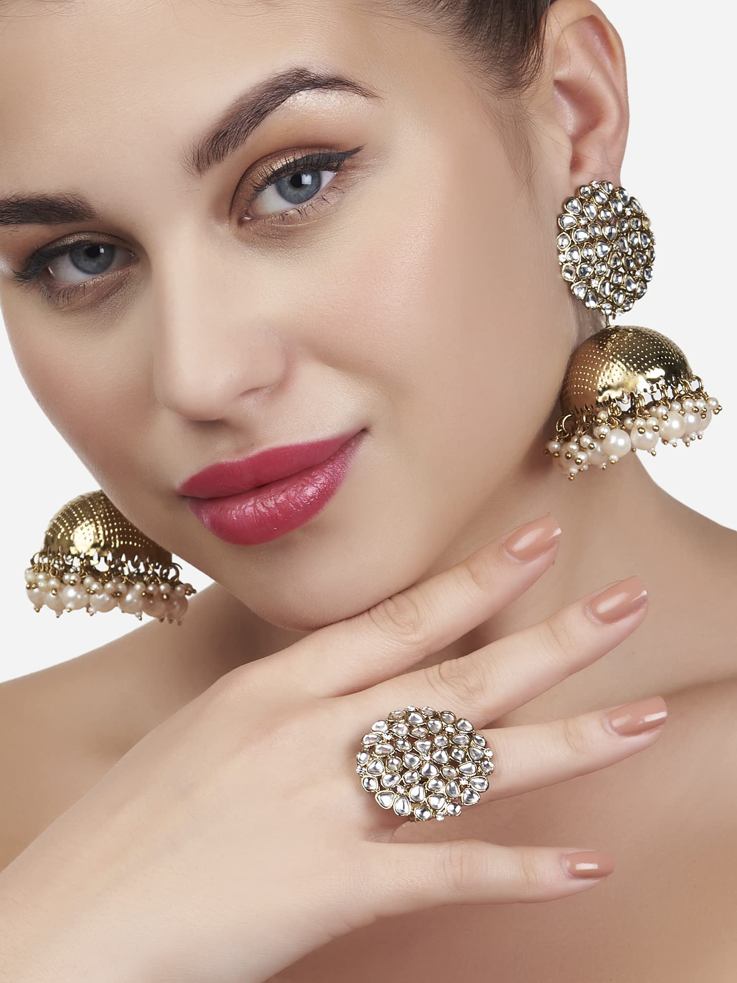 Buy Zaveri Pearls Rose Gold Dazzling CZ Party Bling Statement Brass  Adjustable Finger Ring-ZPFK16897 Online