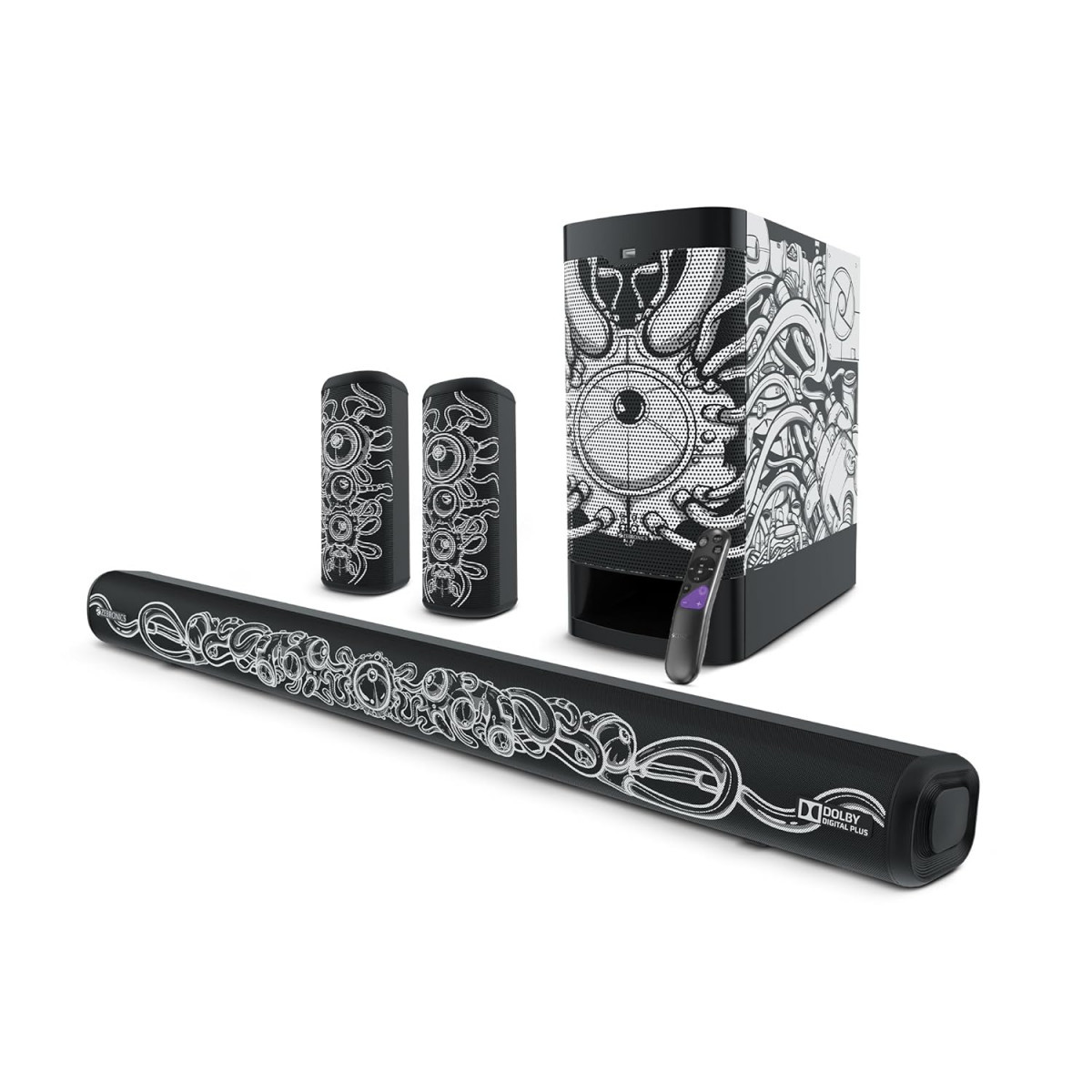 ZEBRONICS 525 Watts Soundbar Juke BAR 9400 PRO Dolby 51Designed by Santanu Hazarika with BT v50HDMI ARCOptical inUSBAUXDual Rear Satellites65 Subwoofer Wall Mountable Design