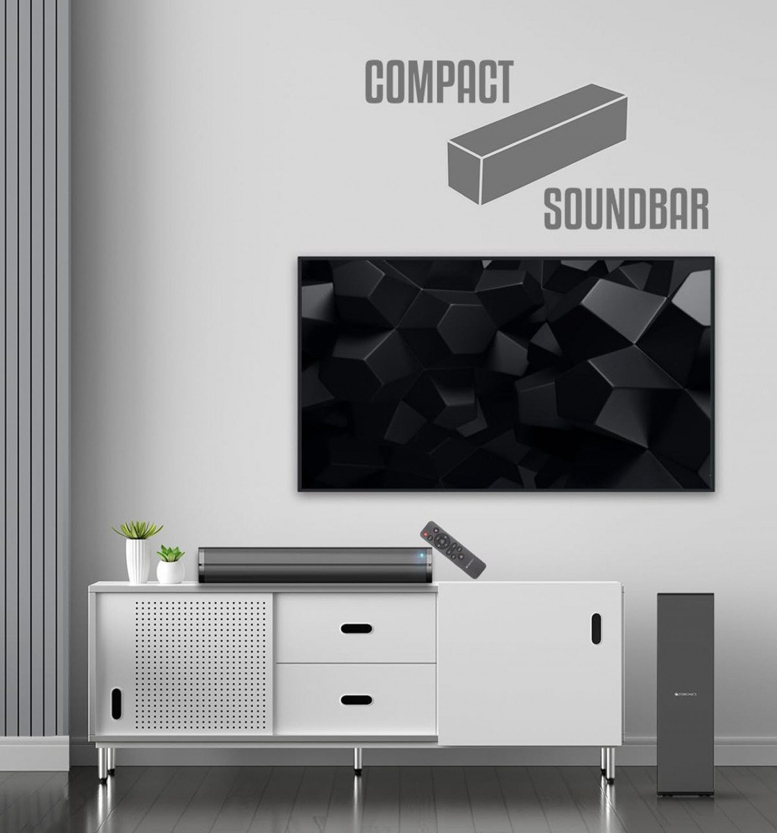 ZEBRONICS Juke BAR 100A Compact Soundbar with Subwoofer 60W RMS Output Powerful Bass Glossy Design HDMI ARC Coaxial Bluetooth 50 AUX LED Indicator and Remote Control
