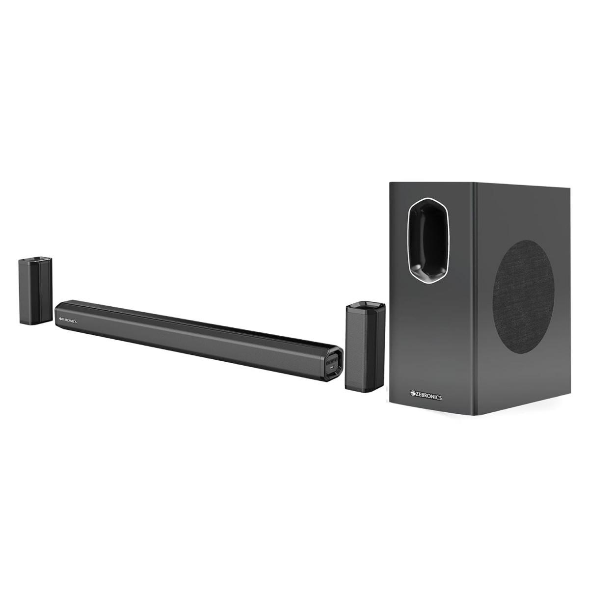 ZEBRONICS Juke BAR 7400 PRO 51 Channel soundbar with 65 subwoofer 180W RMS Dual Rear Satellites HDMI ARC Optical in AUX BT v50 USB in Remote ControlLED Display and Wall MountBlack
