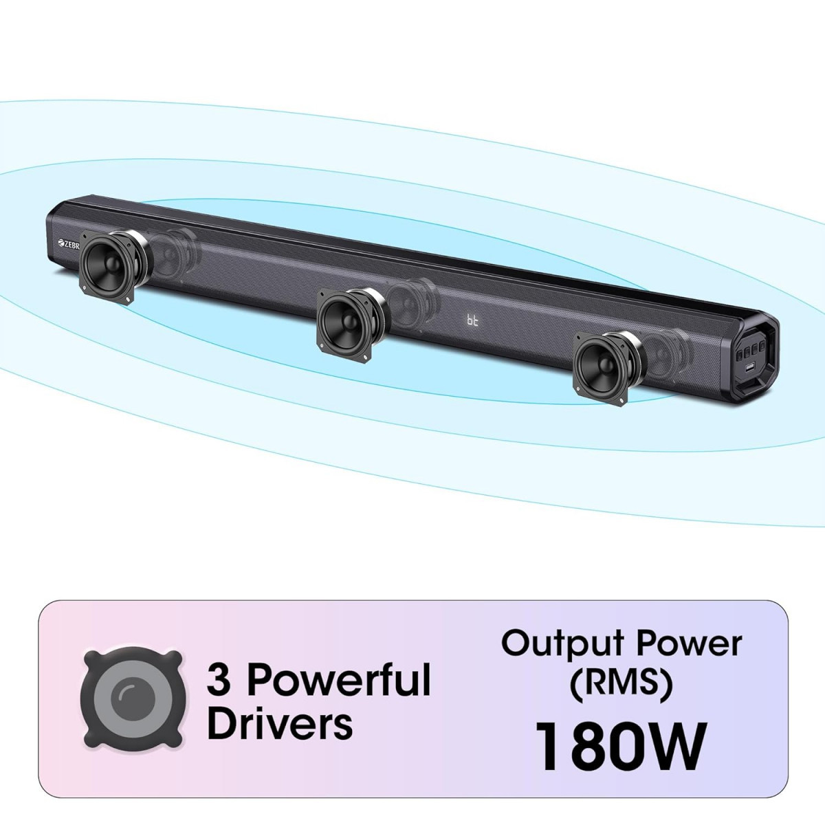 ZEBRONICS Juke BAR 7400 PRO 51 Channel soundbar with 65 subwoofer 180W RMS Dual Rear Satellites HDMI ARC Optical in AUX BT v50 USB in Remote ControlLED Display and Wall MountBlack