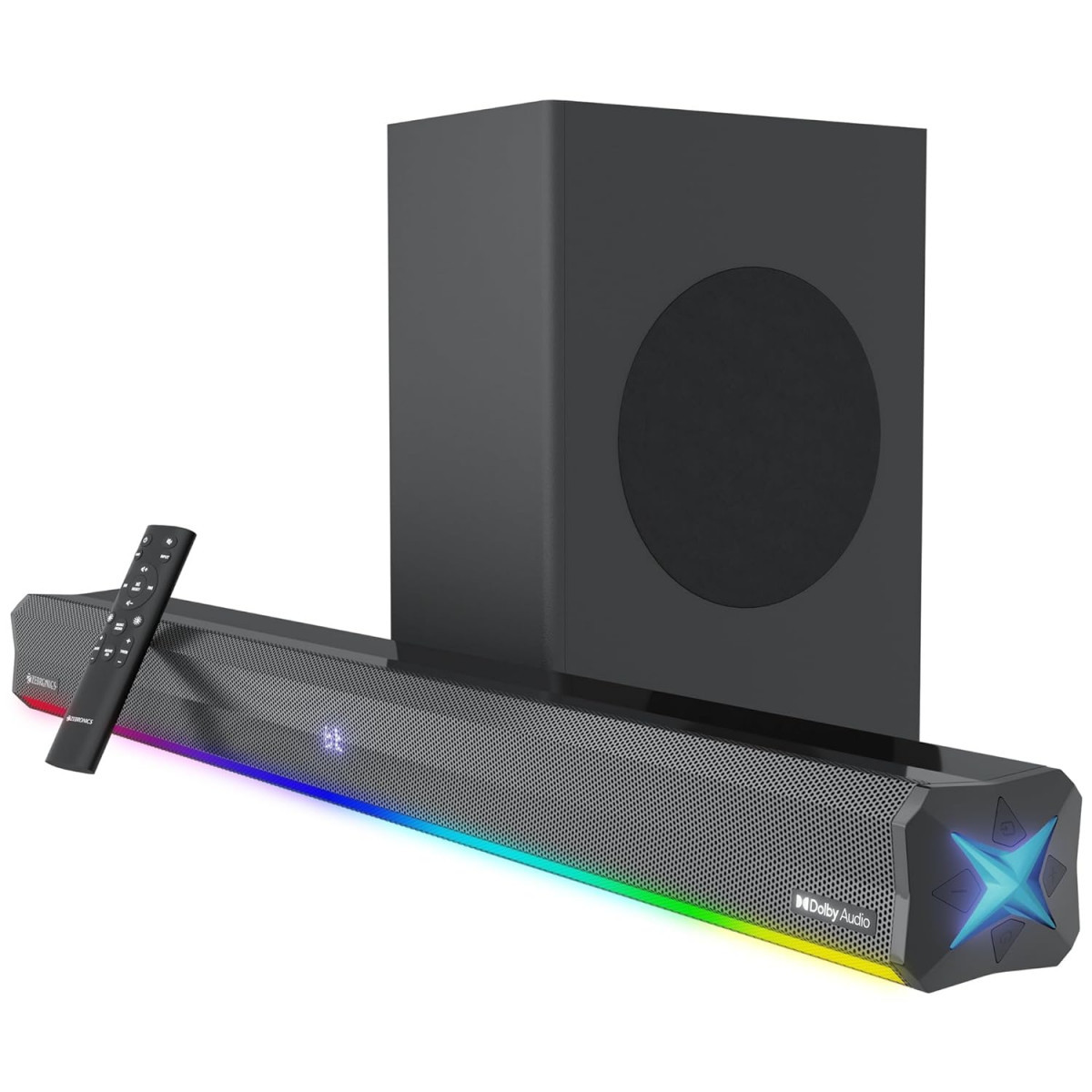 ZEBRONICS Juke BAR 900 360 Watts Dolby Audio Soundbar with Wireless Subwoofer Display Bluetooth V53 HDMI ARC Optical in USB AUX RGB LED Light Wall Mount Bracket  Fasteners