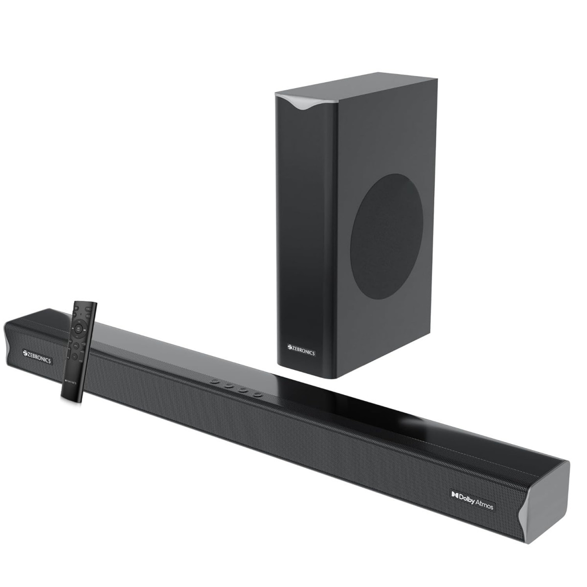 ZEBRONICS Jukebar 1000 - Dolby Atmos Soundbar with Subwoofer 200W LED Display Bluetooth V53 HDMI eARC Optical in USB AUX Wall Mountable
