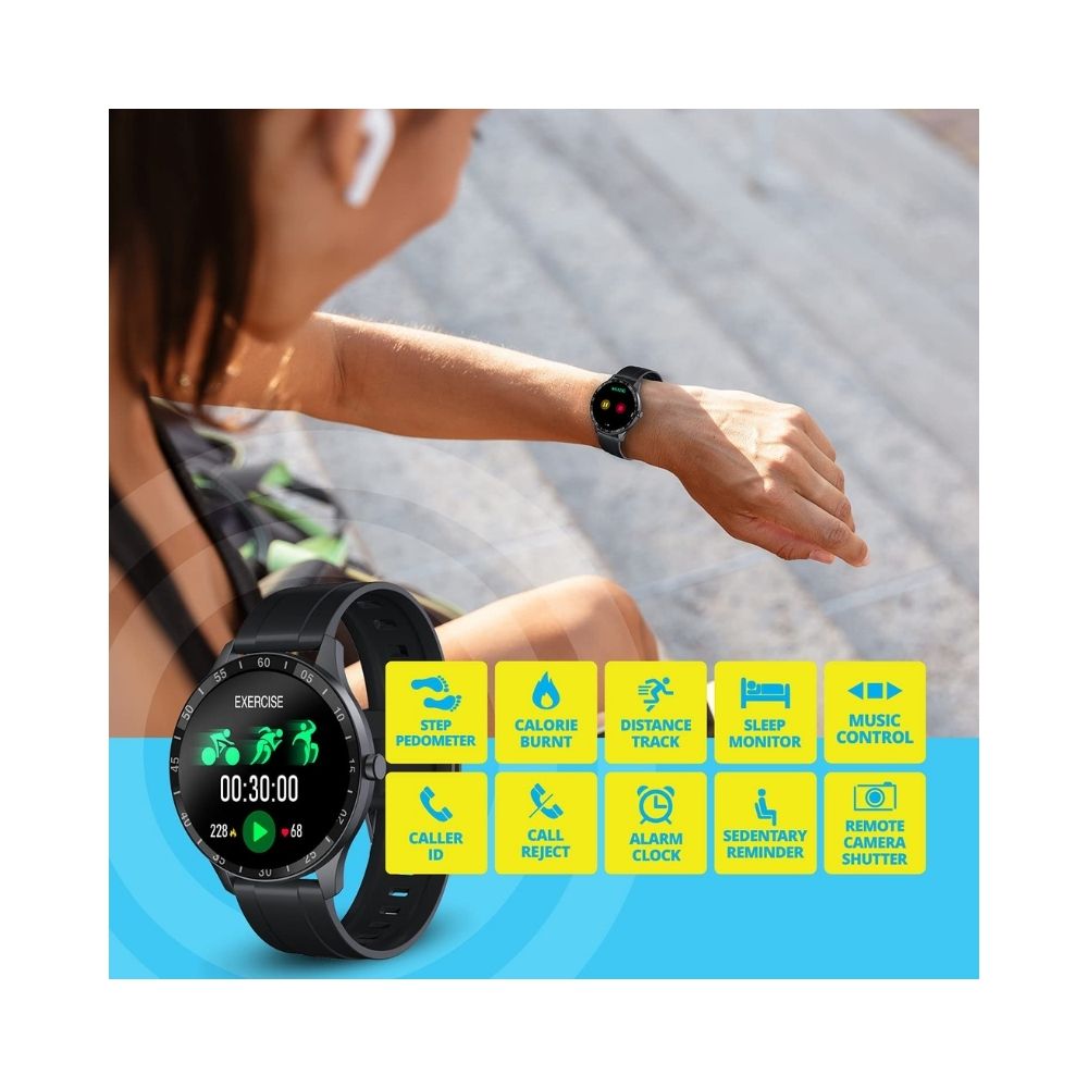 Zebronics Zeb-FIT3220CH Smart Fitness Watch with Full Touch TFT Round Display - (Black Rim + Black Strap)