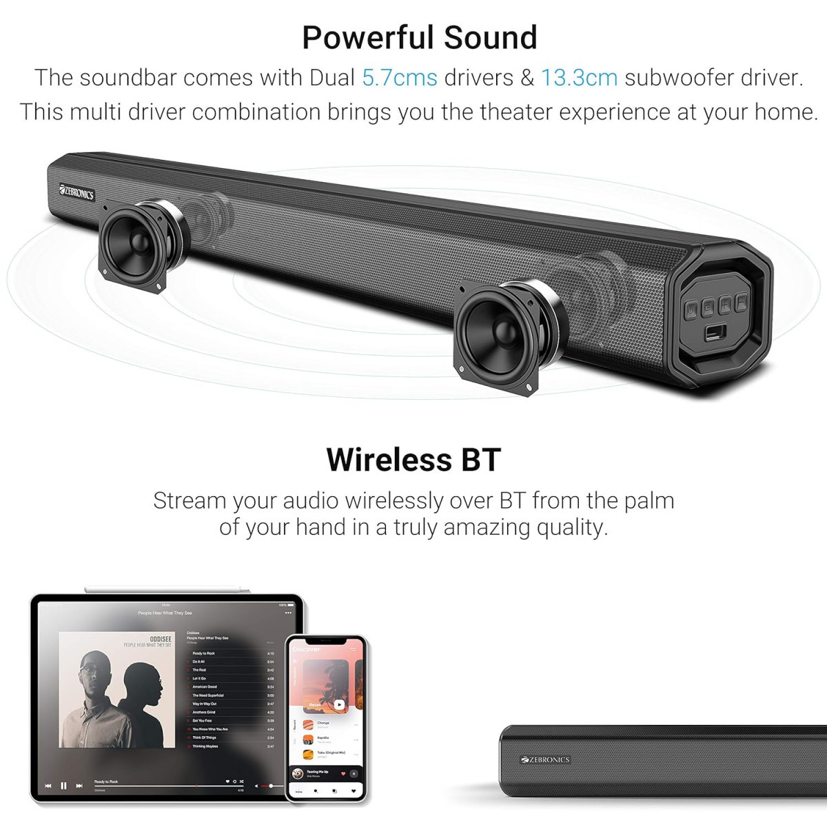 Zebronics ZEB-JUKE BAR 3900 Wireless Bluetooth Soundbar With Subwoofer Supporting Wall Mount USB AUX Coaxial IN HDMI ARC  Remote Control 80 Watt 21 Channel