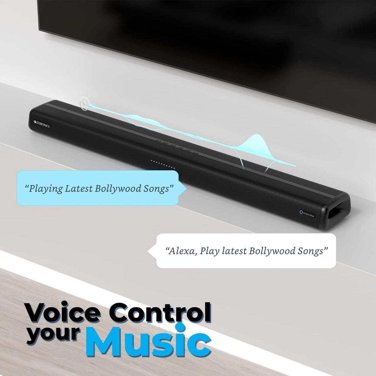 Zebronics ZEB-Jukebar 3820A PRO with Alexa built-in EnglishHindi BT Powerful Soundbar 80W RMS smart App control music streaming advanced dual far field mics inbuilt dual sub HDMI ARC Optical
