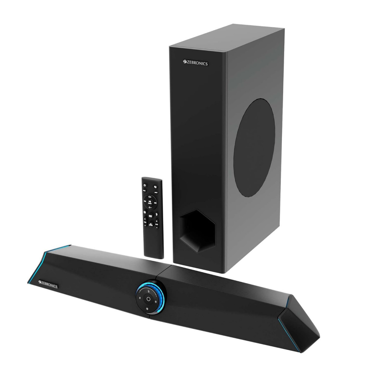 ZEBRONICS Zeb Sonic BAR 100-120W RMS Soundbar with Subwoofer RGB LED HDMI ARC BT v50 AUX Type C  Dual 35mm Audio Ports Virtual 51 and 3D Surround Sound Black