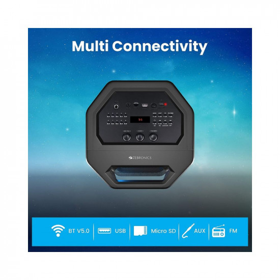 Zebronics Zeb-Space Deck PRO Wireless Bluetooth 40W Boombox Party Portable Speaker Supporting LED Display, RGB Lights, USB, SD Card, AUX, MIC in, FM, TWS & Comes with Wireless MIC + Remote Control.