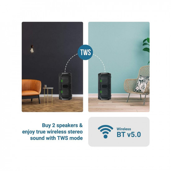 Zebronics Zeb-Space Deck PRO Wireless Bluetooth 40W Boombox Party Portable Speaker Supporting LED Display, RGB Lights, USB, SD Card, AUX, MIC in, FM, TWS & Comes with Wireless MIC + Remote Control.