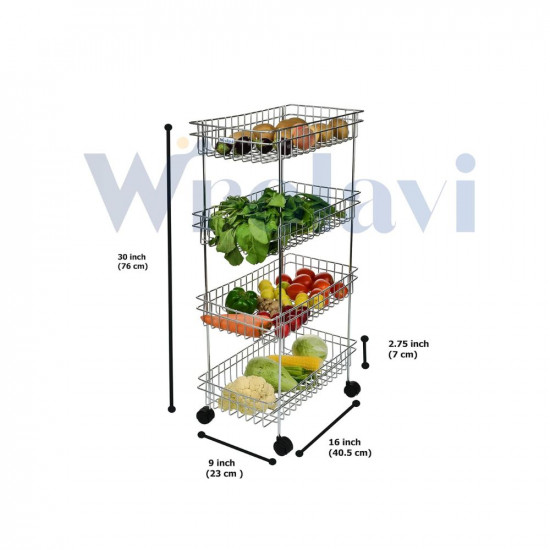 ZINBELL Four Layer Kitchen Trolly Multipurpose Stainless Steel Portable Storage Rack | Trolley With Wheels For Kitchen Storage